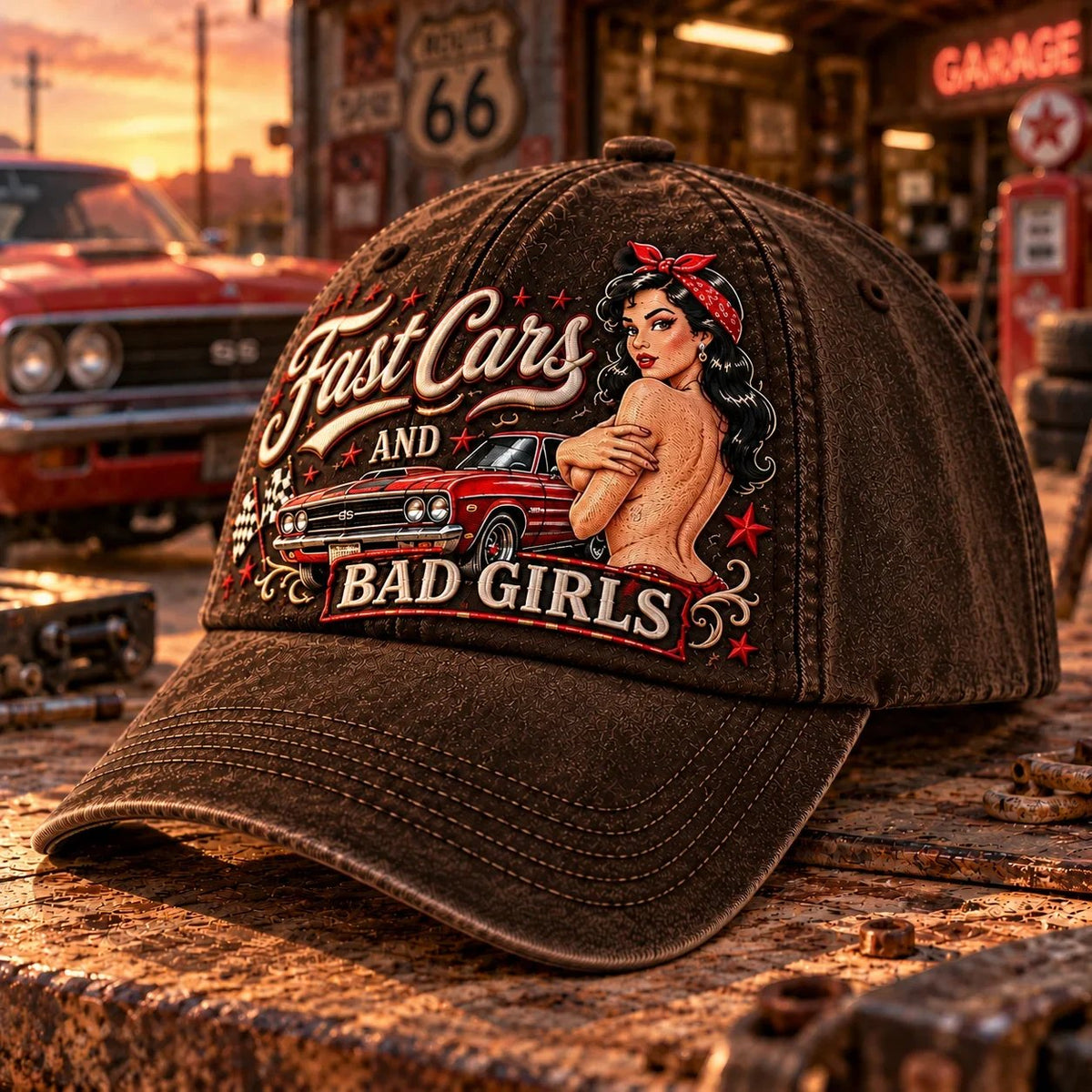 π Fast Cars and Bad Girls Baseball Cap β Retro Muscle Car Style with a Bold Pin-Up Attitude