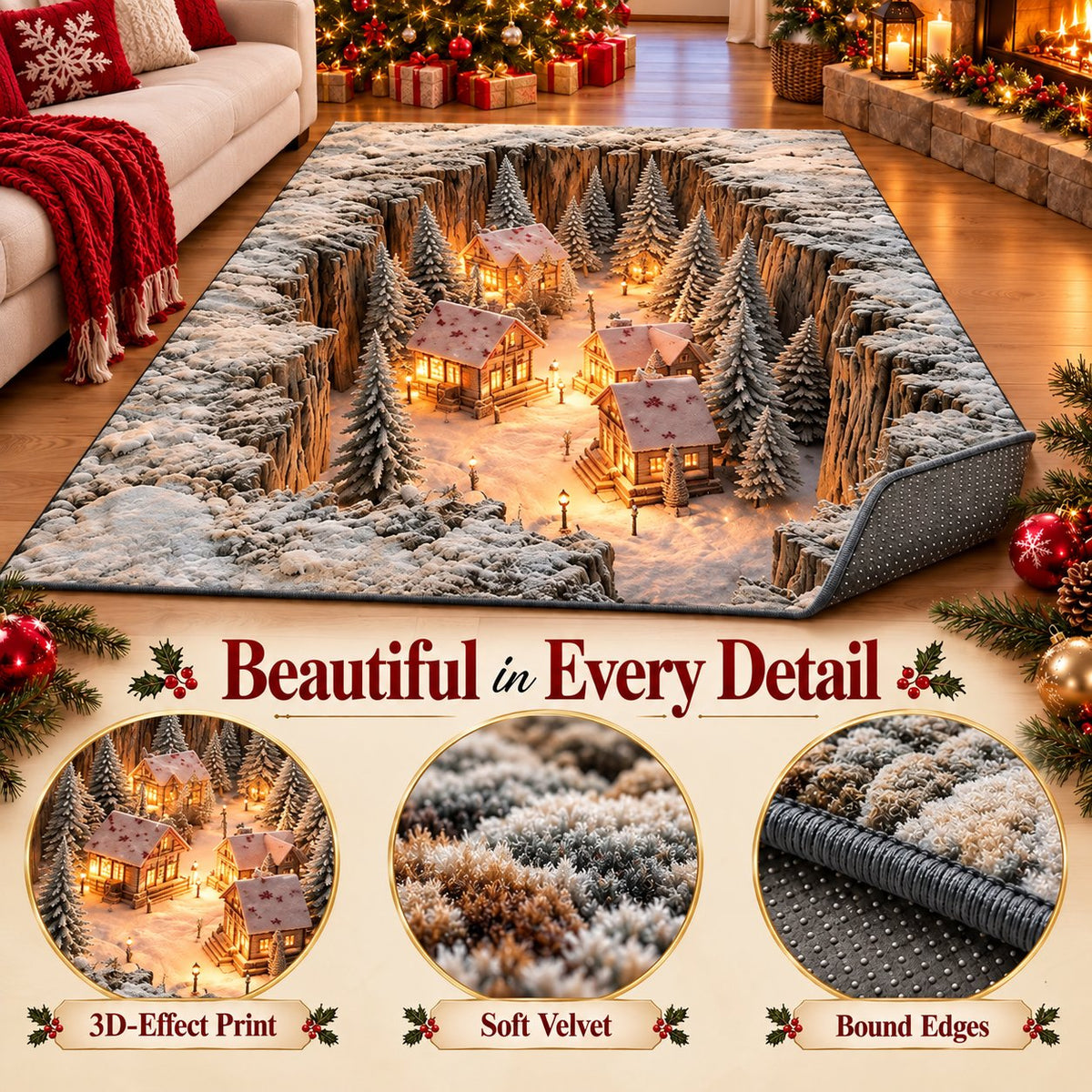 ✨Optical Illusion Christmas Scene Rug | Bring A Hidden Winter Village To Your Floor✨