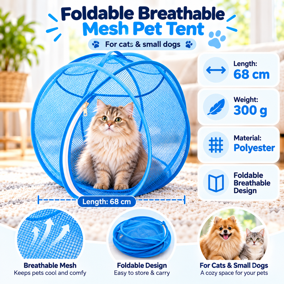 🐾 Foldable Breathable Mesh Pet Tent
