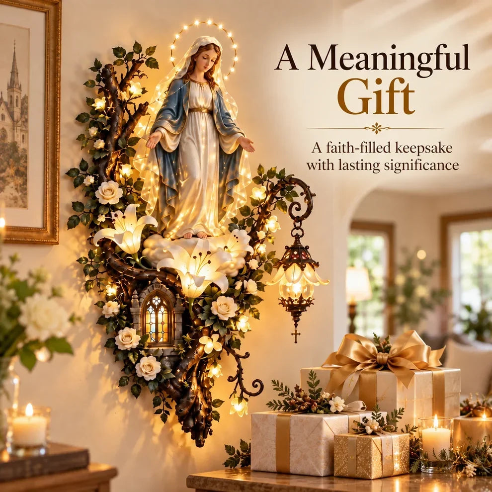 ๐๏ธ Illuminated Virgin Mary Floral Wall Decor โ Light-Up Marian Faith Wall Art