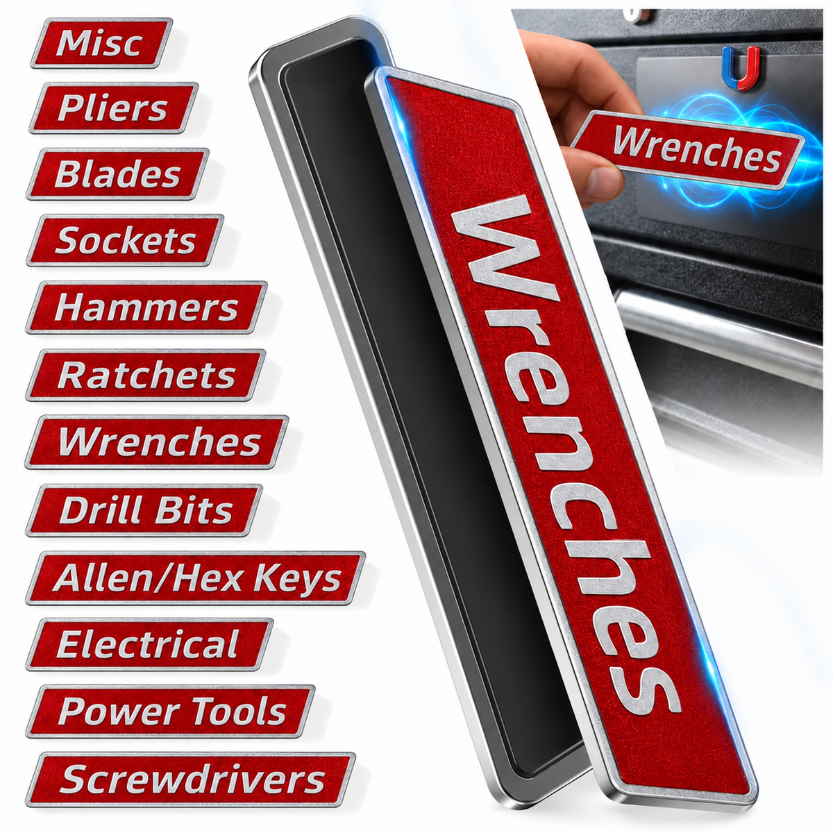 ๐ง 12-Pack Magnetic Toolbox Labels โ Find Your Tools Faster