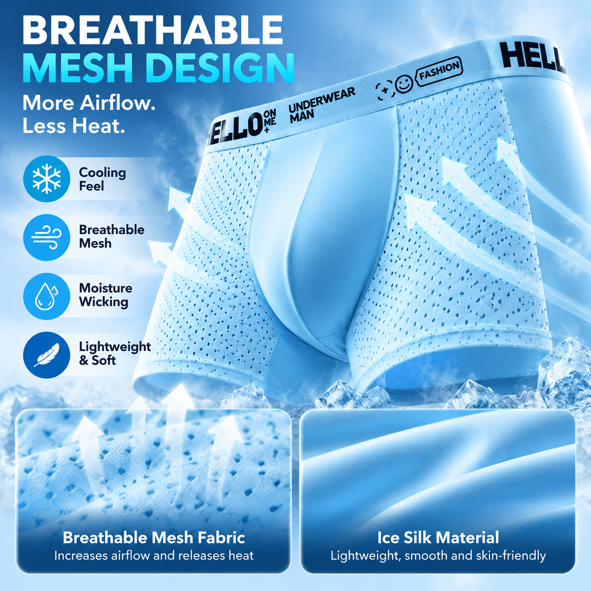 π§ Men's Ice Silk Cooling Boxer Briefs 6-Pack | Breathable Mesh Comfort Underwear