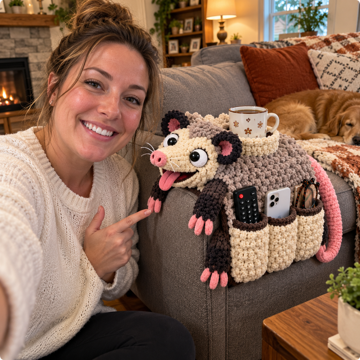 🧶😂 Couch Cuddlers™ DIY Crochet Kit – Funny Animal Sofa Armrest Organizer with 3 Handy Pockets 🛋️❤️