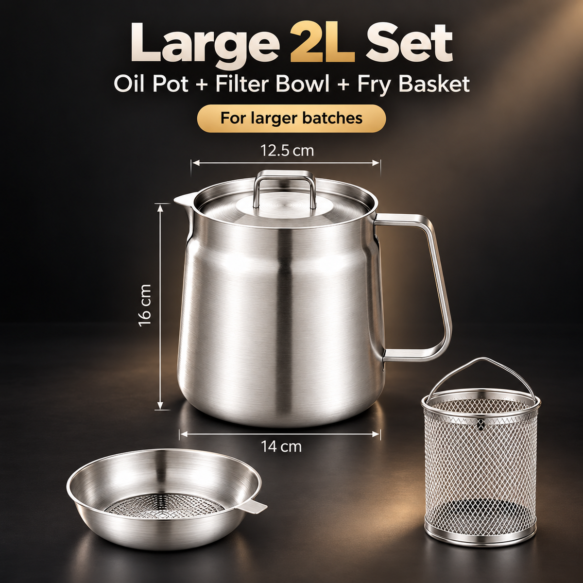 🔥3-in-1 Stainless Steel Deep Fryer Pot with Oil Filter & Fry Basket