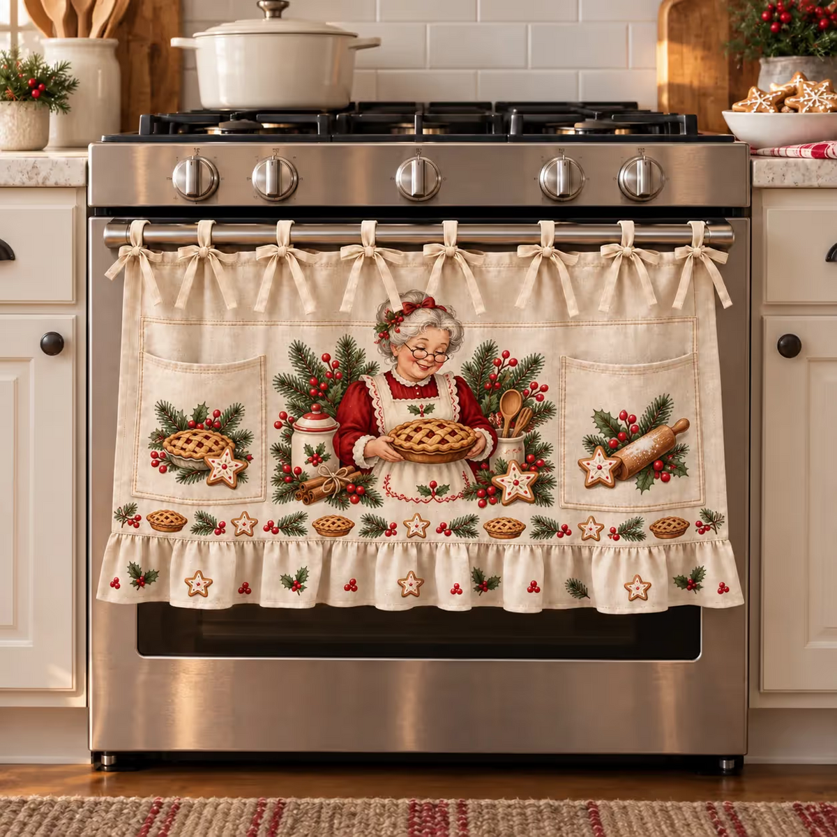 β³ Last Day 49% OFF β π Christmas Kitchen Tie-On Skirt | Festive Holiday Designs with Pockets & Ruffled Trim β¨