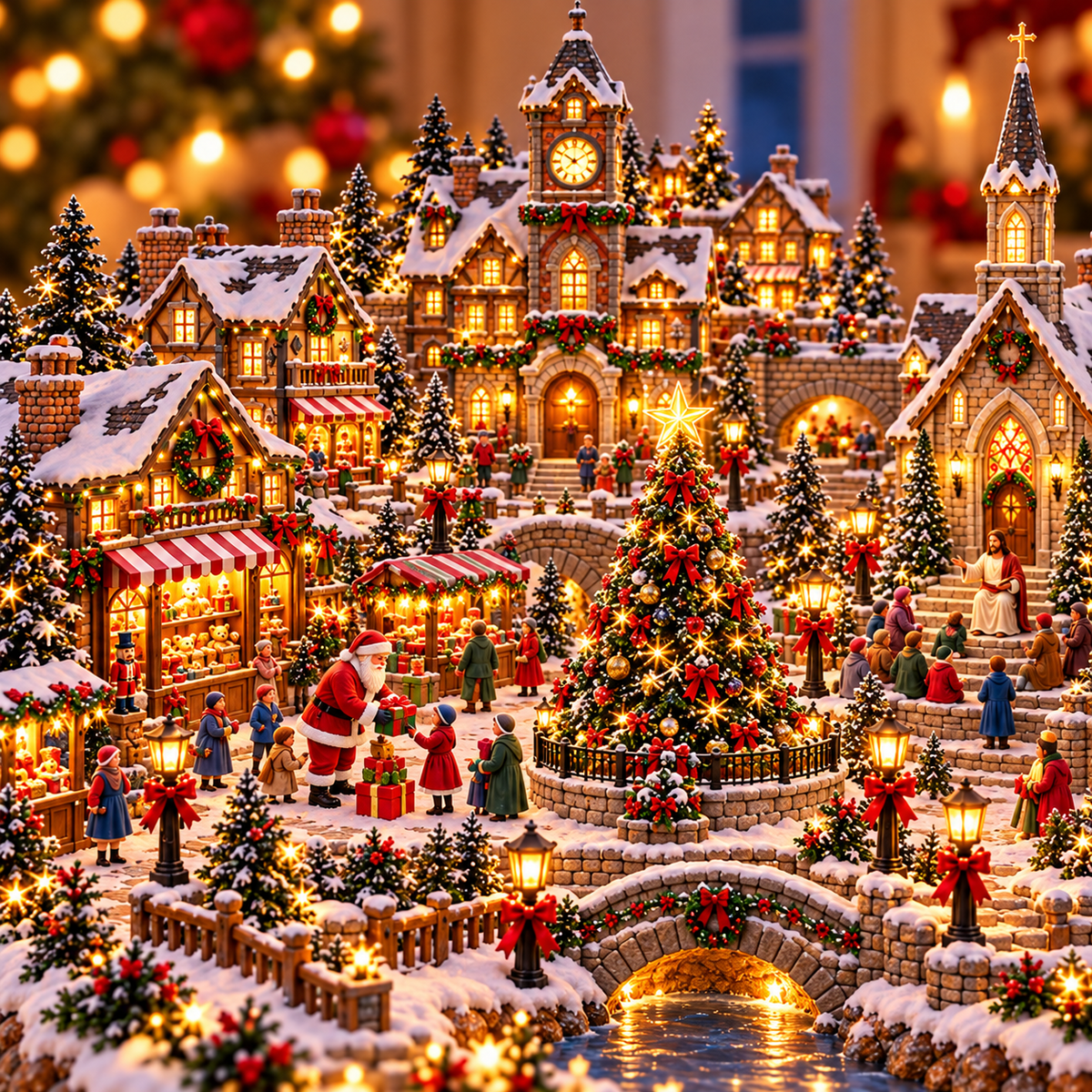 Christmas Village Lighting Night β¨π β Lighted Holiday Scene with Jesus & Santa Claus βοΈπ