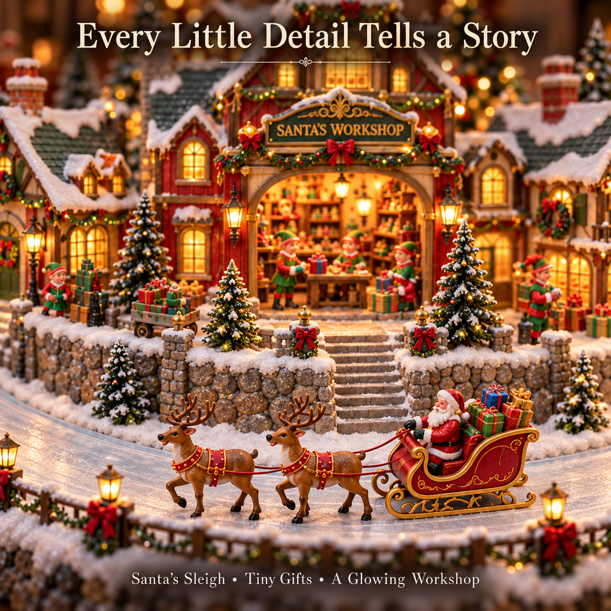 Santaโs Christmas Gift Village ๐
๐ โ Lighted Holiday Scene of Santa Delivering Gifts ๐โจ