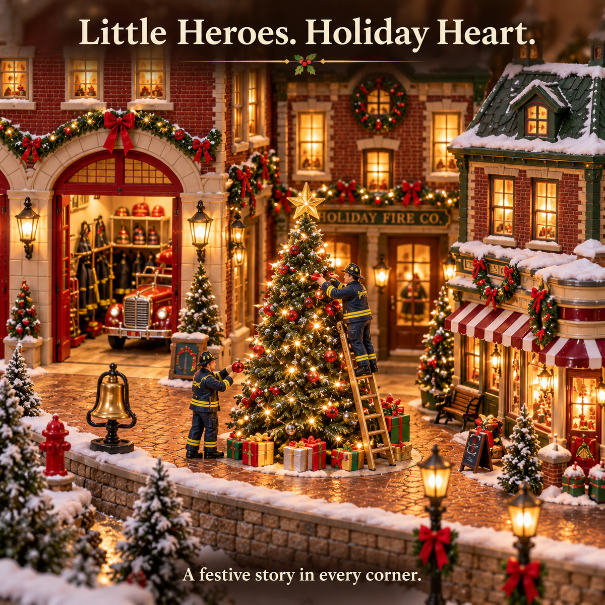 Christmas Fire Rescue Village ππ β Lighted Holiday Scene Featuring Festive Firefighters πβ¨