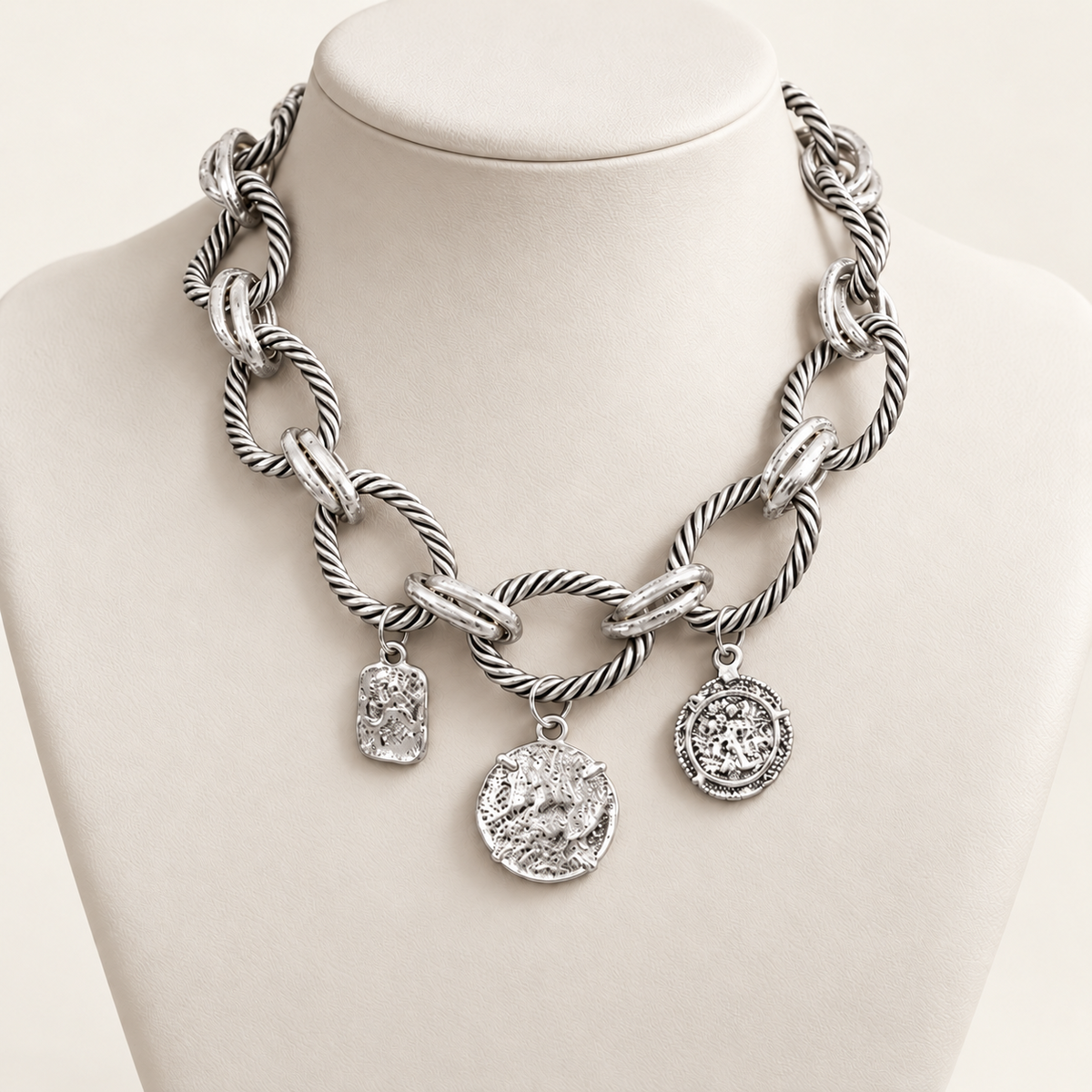 Coin Charm Statement Necklace
