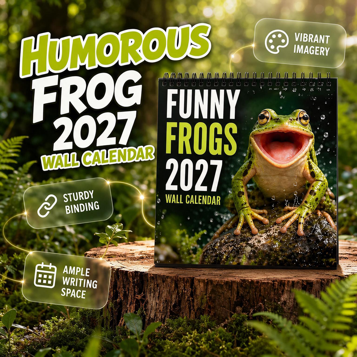 ๐ธFunny Frogs 2027 Wall Calendar โ Cute Humorous Frog Calendar, Quirky Amphibian Gift, Nature & Wildlife Decor