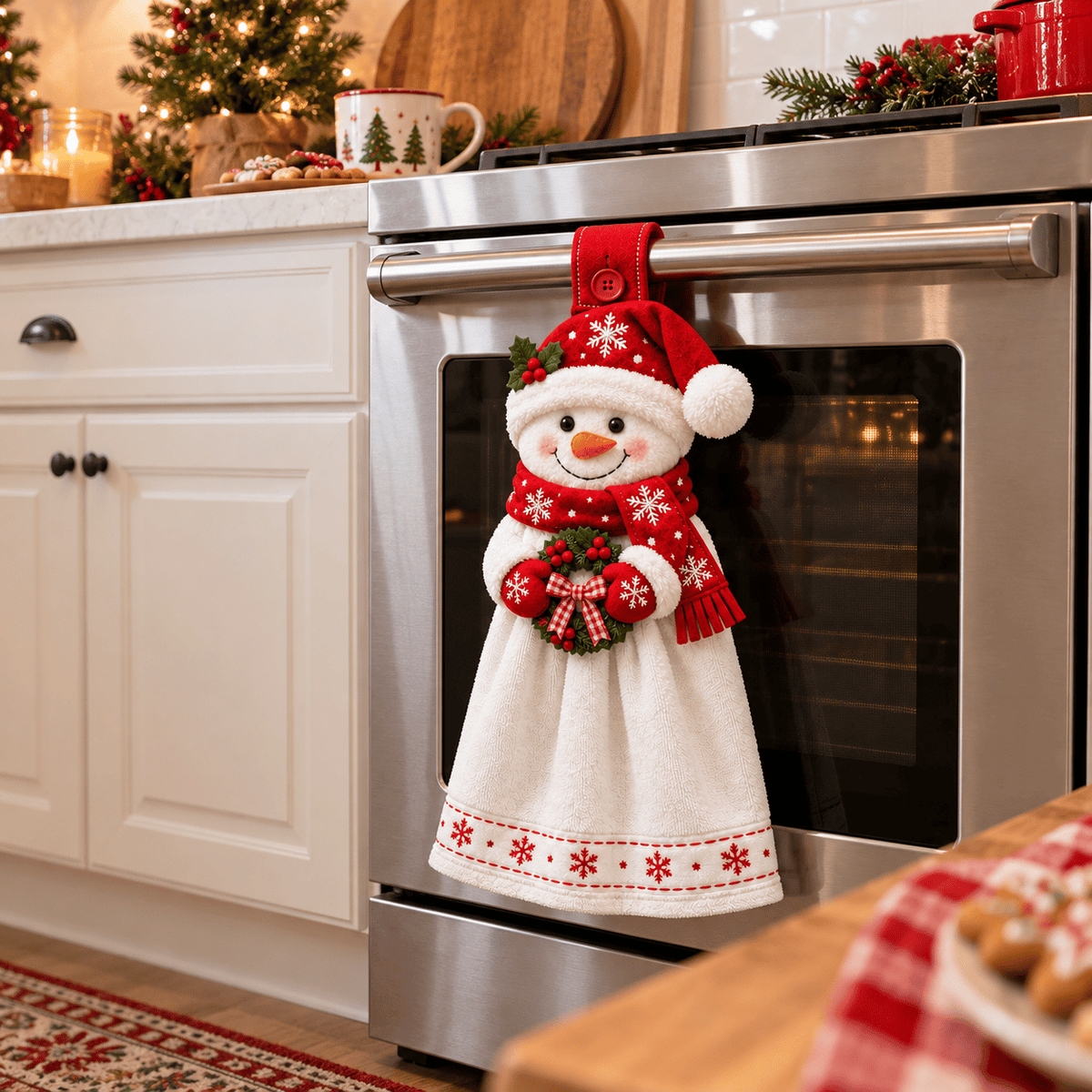 π Christmas Hanging Hand Towel | Button-On Loop Keeps It Within Reach