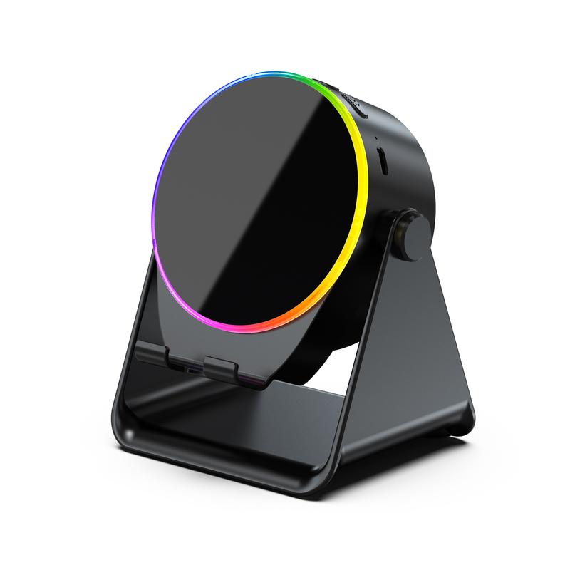 ๐ 5-in-1 Wireless Induction Bluetooth Speaker Stand โ 360ยฐ Rotating Phone Holder with LED Light