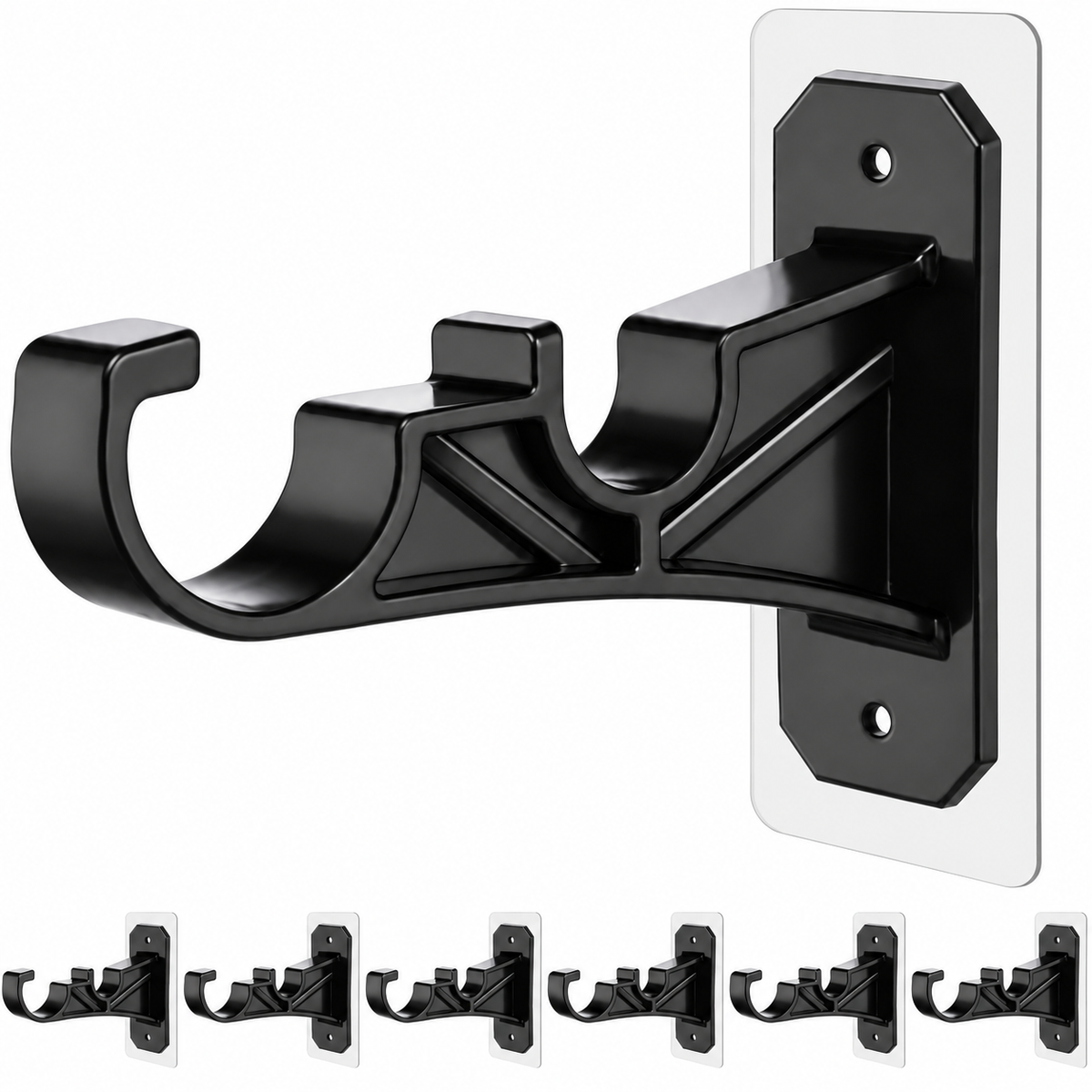 π‘ No-Drill Double Curtain Rod Brackets β Self-Adhesive 4-Pack - Rustic Brown
