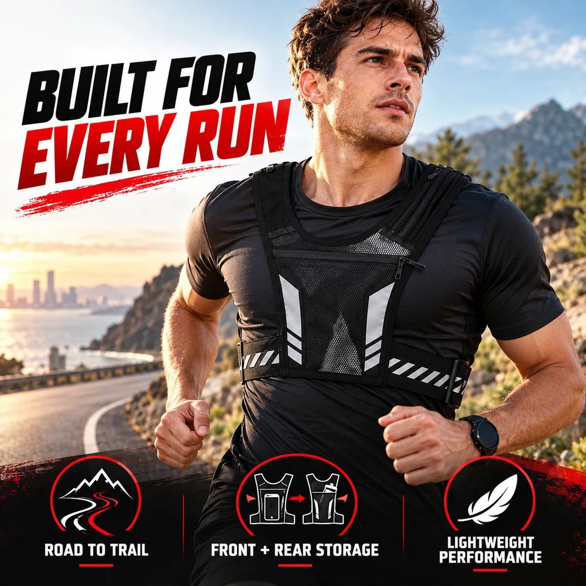 🏃 Lightweight Reflective Running Chest Vest Pack – Bounce-Free Phone Holder & Hydration Vest for Jogging & Hiking