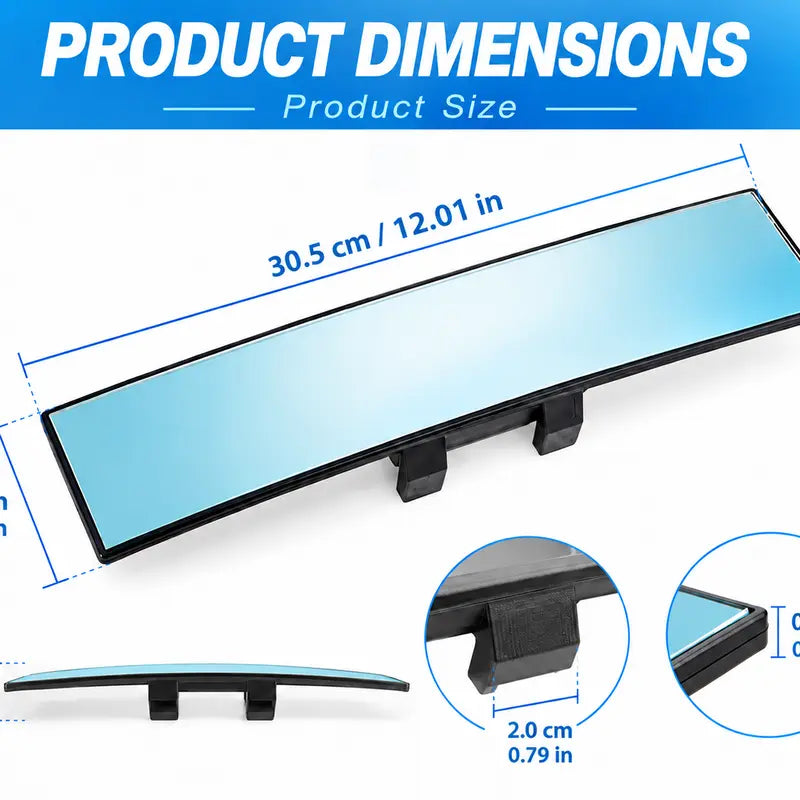 π Wide Angle Rear View Mirror β 12' Anti-Glare Panoramic Clip-On Car Mirror