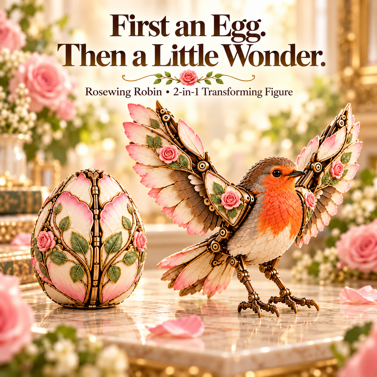 πΉπ¦ Rosewing Robin β 2-in-1 Rose Egg to Mechanical Bird Transforming Figure