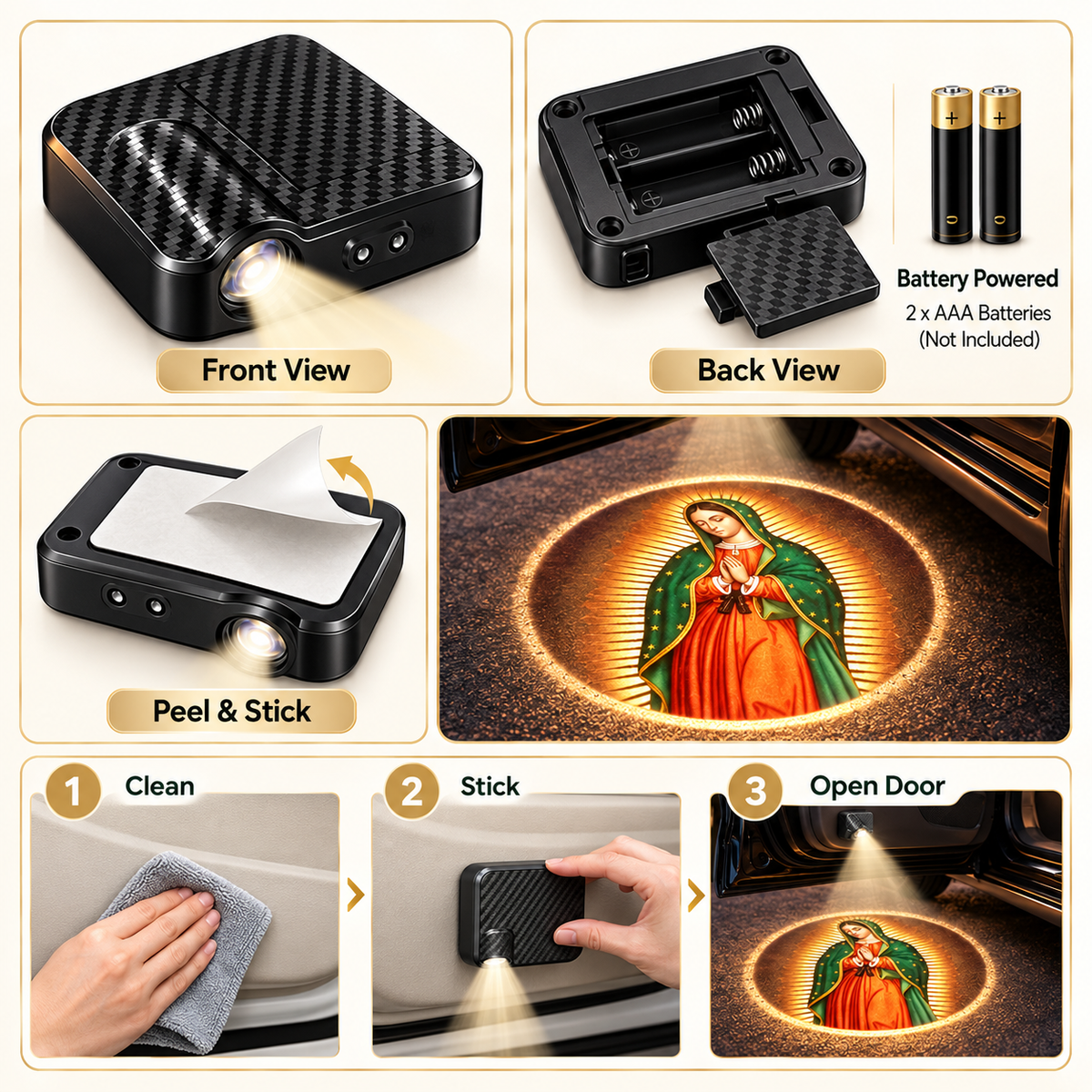 đ RoadBlessing⢠Our Lady of Guadalupe Car Door Projector Light â¨