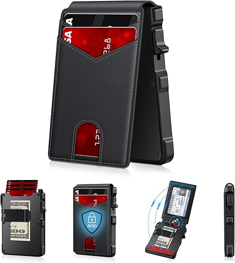 Genuine Leather RFID Blocking Pop-Up Wallet β Premium Aluminum Frame, One-Second Card Eject, Ultra-Slim Design