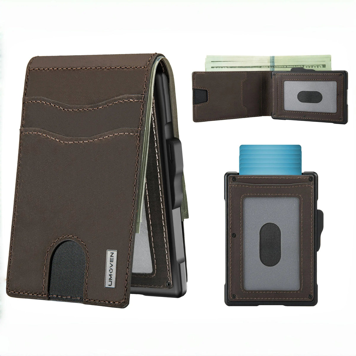 🔥Minimalist Pop-Up Wallet for Men – RFID Blocking Aluminum Card Holder with Cash Slot, ID Window & Leather Front Pocket
