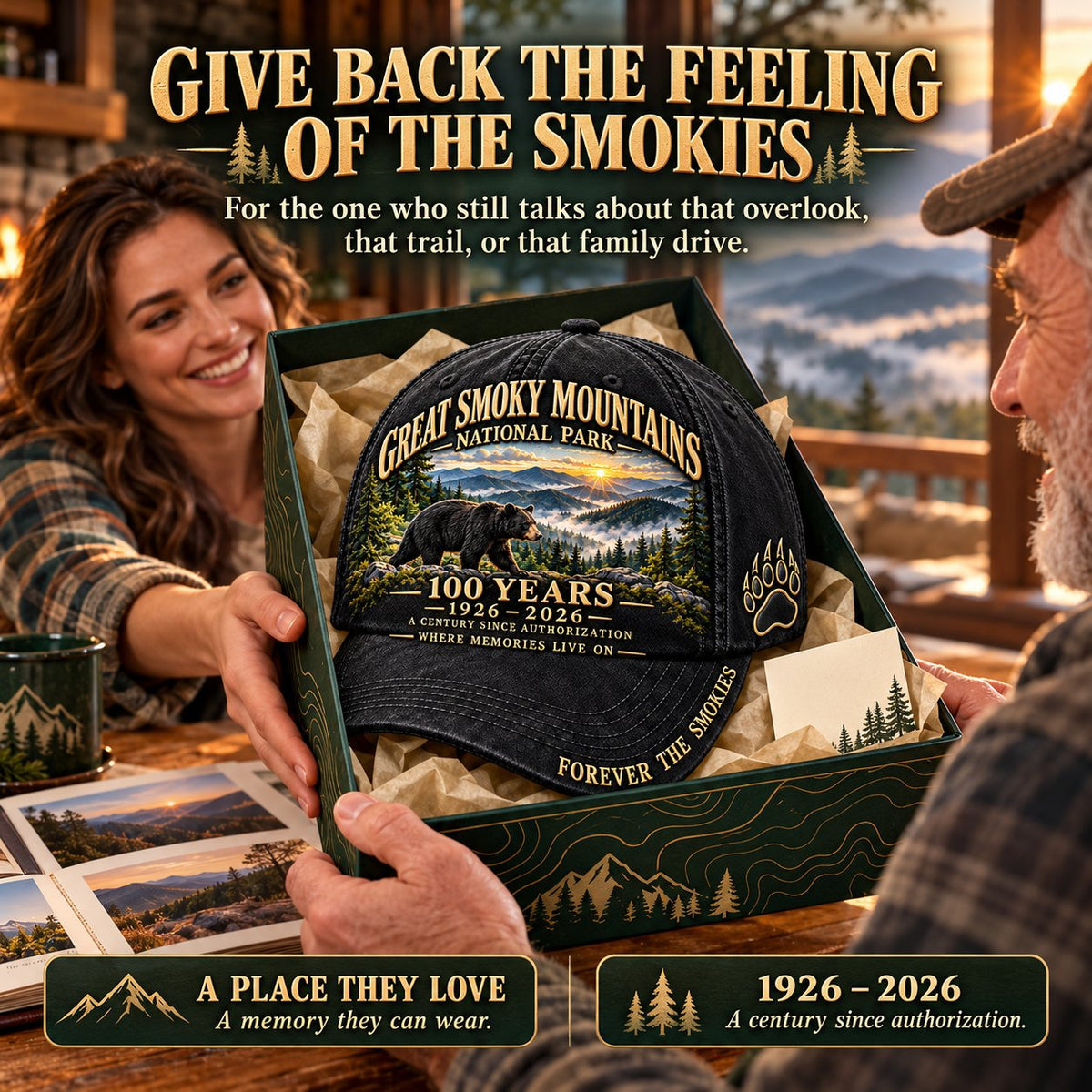 β³ Last Day 49% OFF β ποΈ Great Smoky Mountains 1926β2026 Centennial Cap | Black Bear & Mountain Heritage Design π»