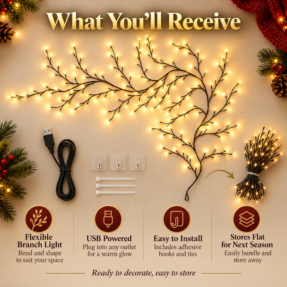 🎄 GlowBranch™ Christmas Wall Tree Lights | Flexible LED Branch Decor