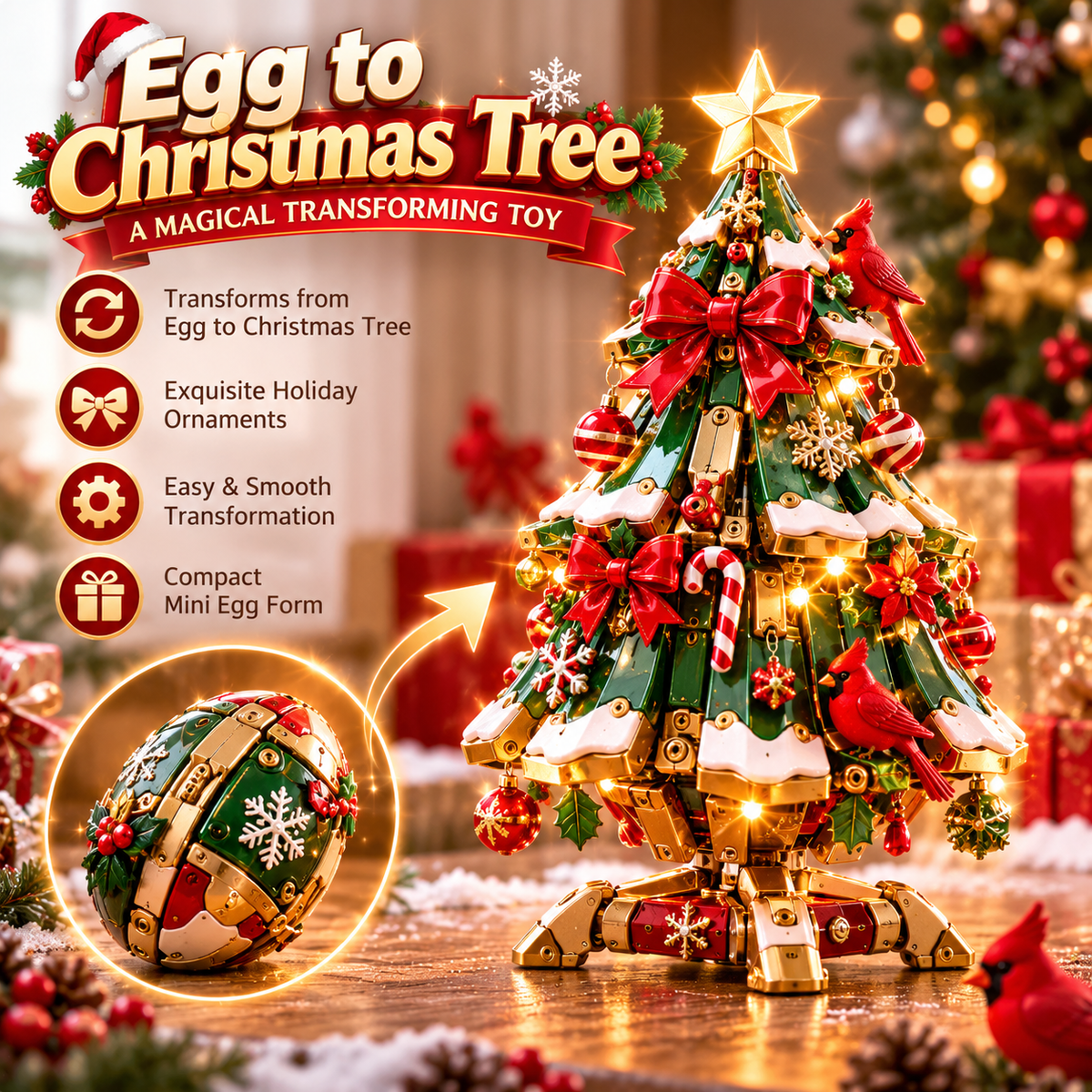 🔥 Egg-to-Christmas Tree Magical Transforming Toy🎄– Cardinal Christmas Tree Holiday Gift 🎁