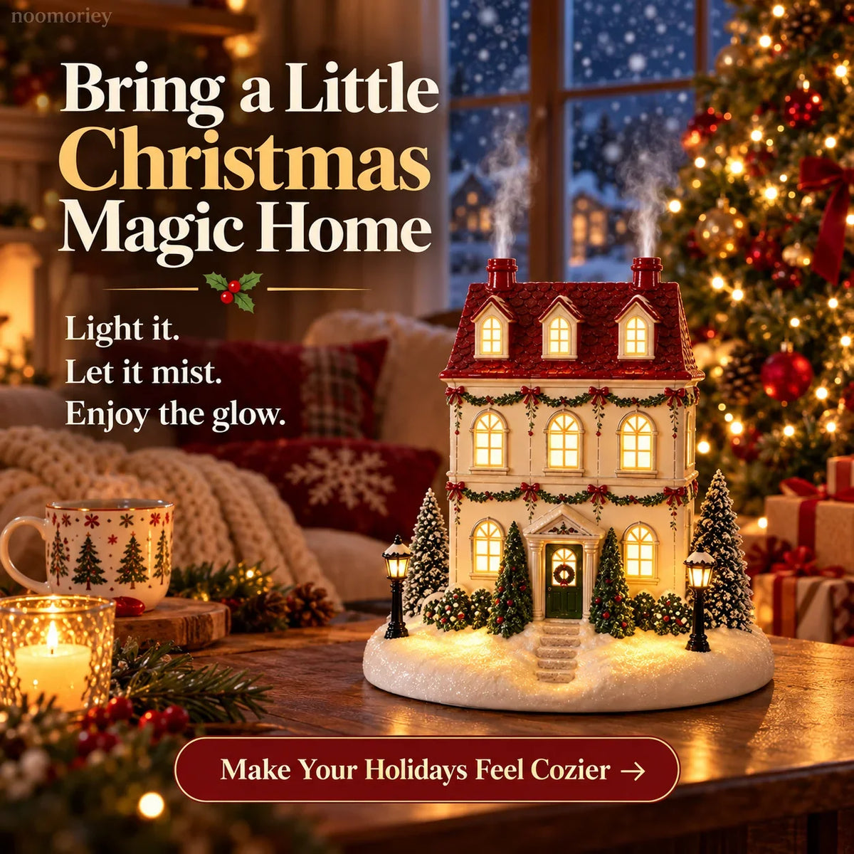 π Christmas House Aroma Diffuser β Warm Light & Gentle Mist Holiday Decor