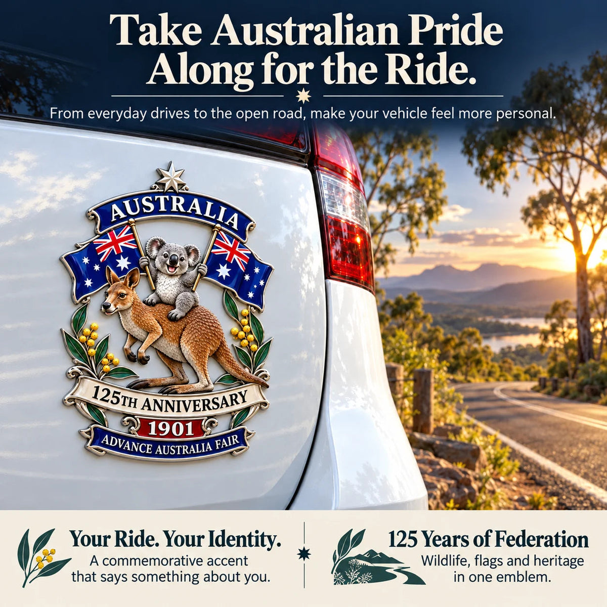 ⏳ Last Day 49% OFF – 🇦🇺 Australia 125th Anniversary 3D Metal Badge | 🖤 Waterproof • No Fade • No Rust • Adhesive & Magnetic 2-in-1 🚗
