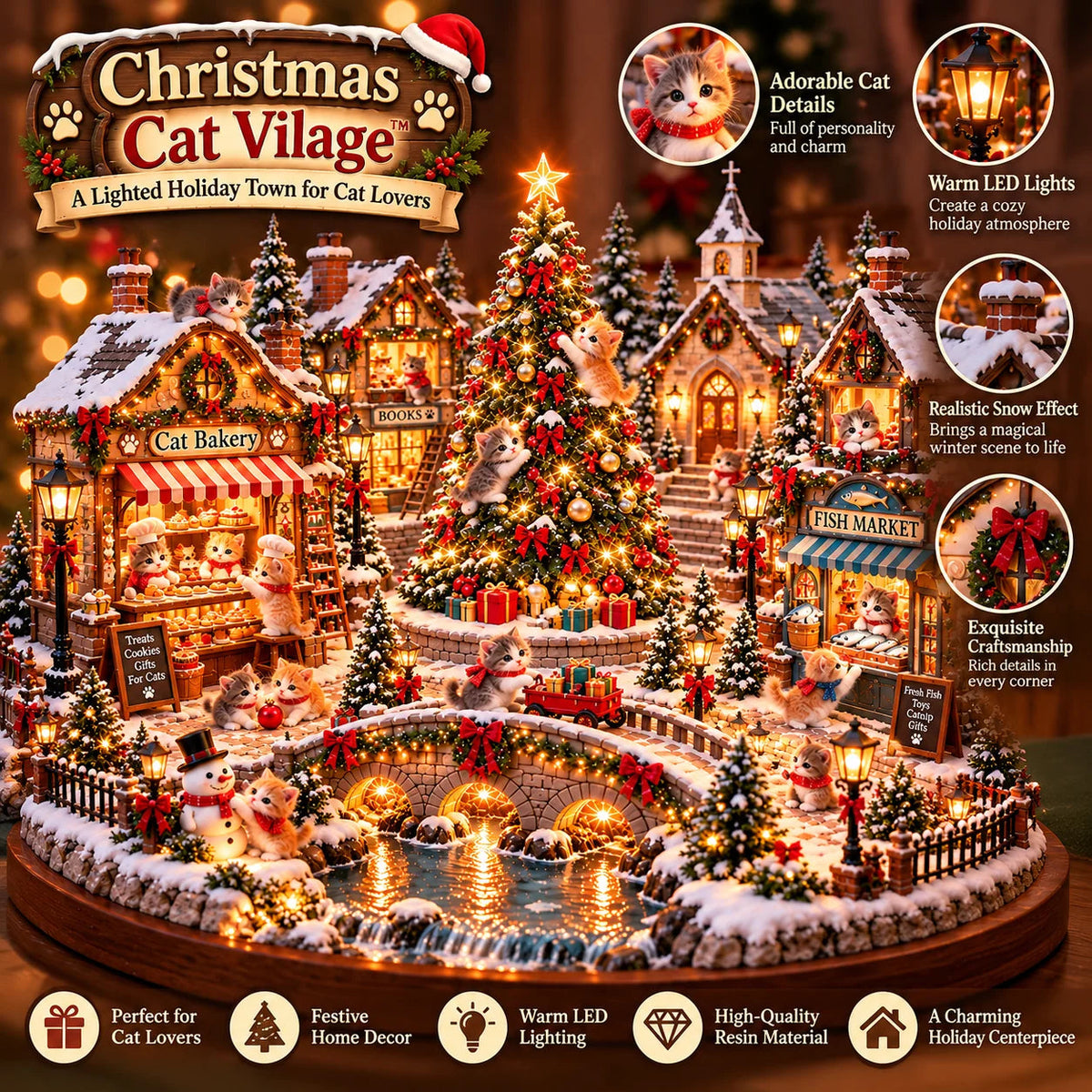 ๐ฑ๐ Christmas Cat Villageโข โ Lighted Holiday Town for Cat Lovers ๐