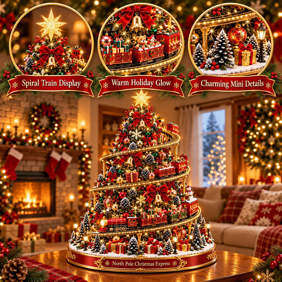 🔥 LAST DAY 50% OFF 🔥 North Pole Christmas Express Tree™ – Lighted Spiral Moving Train Christmas Tree Display 🎄🚂✨