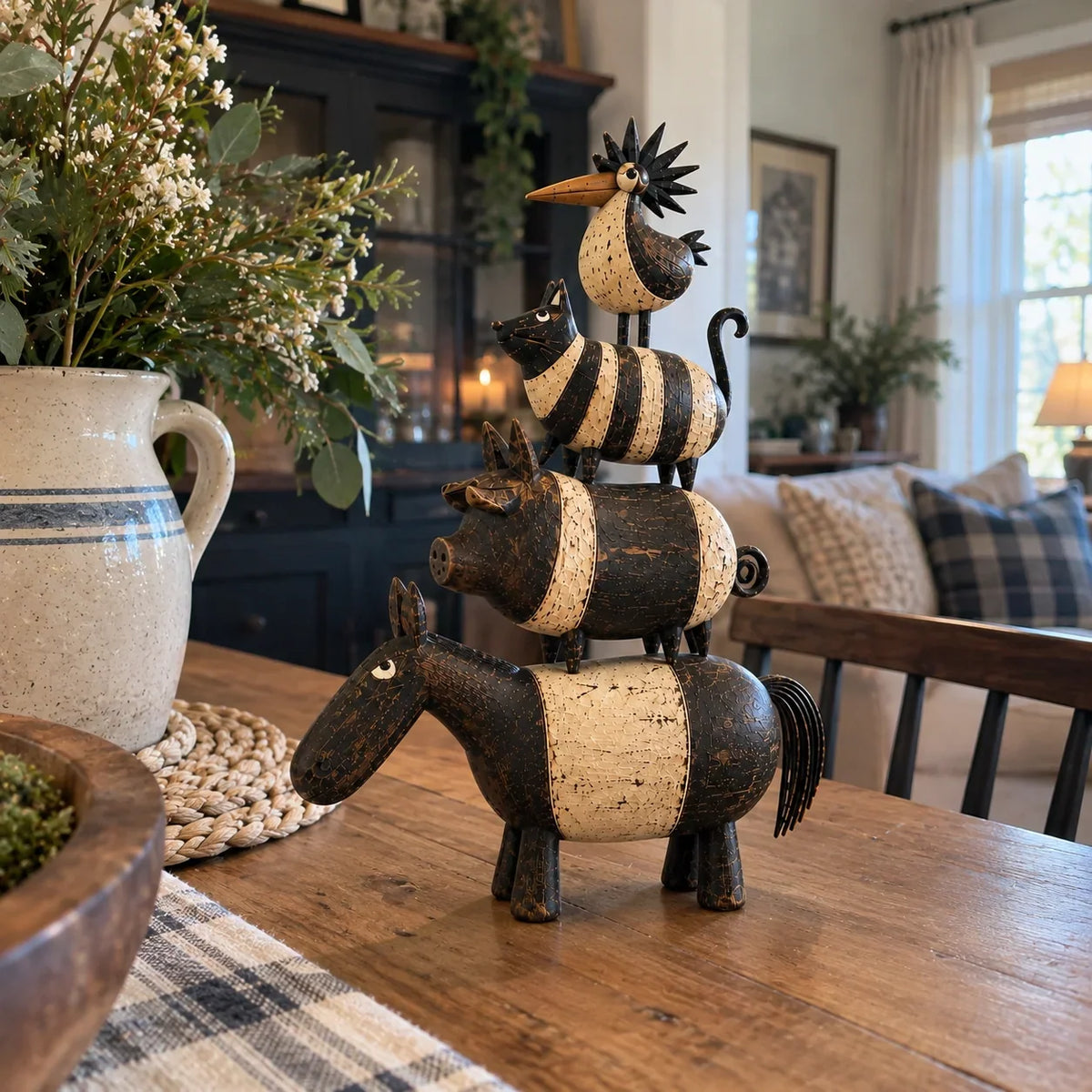 π΄π·π±π Four Friends Rustic Farmhouse Animal Stack Statue