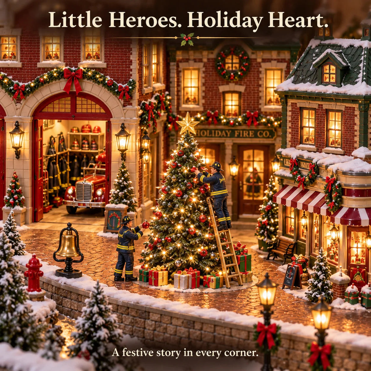 Christmas Fire Rescue Village ππ β Lighted Holiday Scene Featuring Festive Firefighters πβ¨