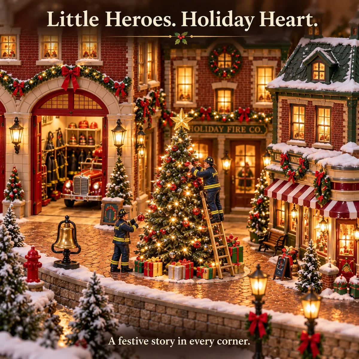 Christmas Fire Rescue Village ๐๐ โ Lighted Holiday Scene Featuring Festive Firefighters ๐โจ