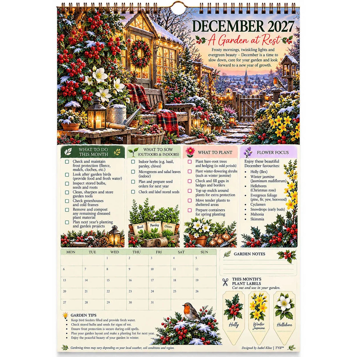 2027 Four Seasons Gardening Calendar & Monthly Planner – A4 Wall Calendar with Planting Guide, Garden Tasks & Plant Labels | ATTROBUY™