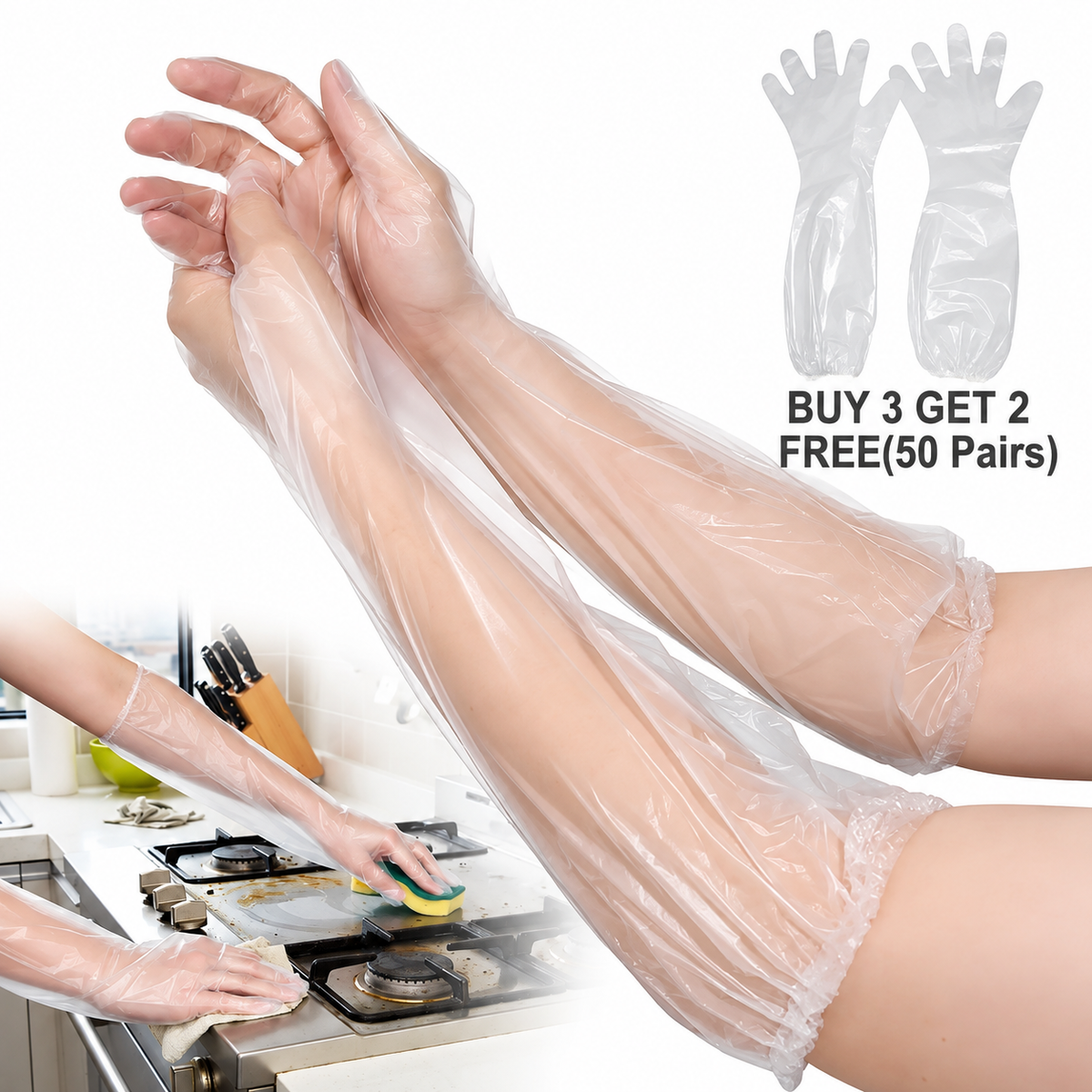 🧤 23.6' Disposable Long-Arm Gloves – Protective Elastic Cuff Design