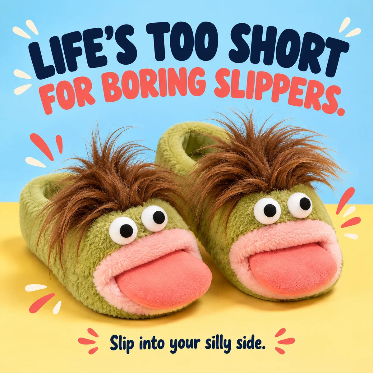 π€ͺ Funny Face Plush Slippers β Wild Hair, Googly Eyes & Cozy Indoor Fun π