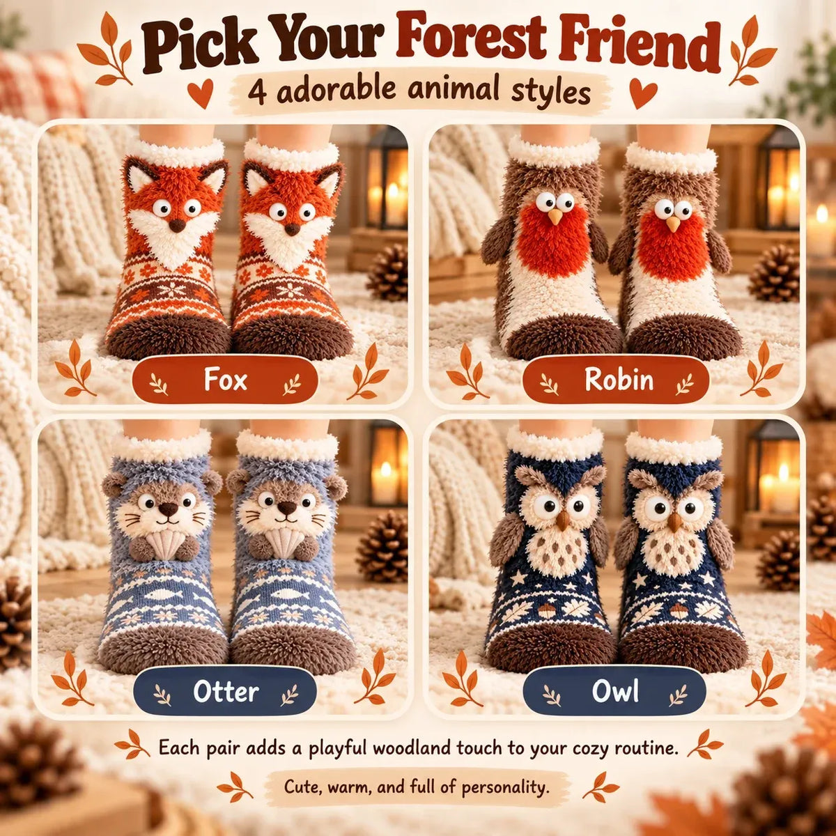 π¦π¦ Cozy 3D Animal Fuzzy Slipper Socks β Cute & Warm House Socks π¦¦π¦