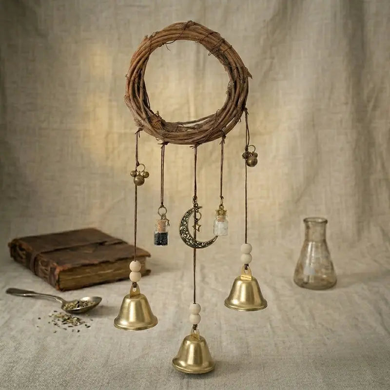 π Vintage Witch Bells β Pentagram & Key Hanging Door Chime π