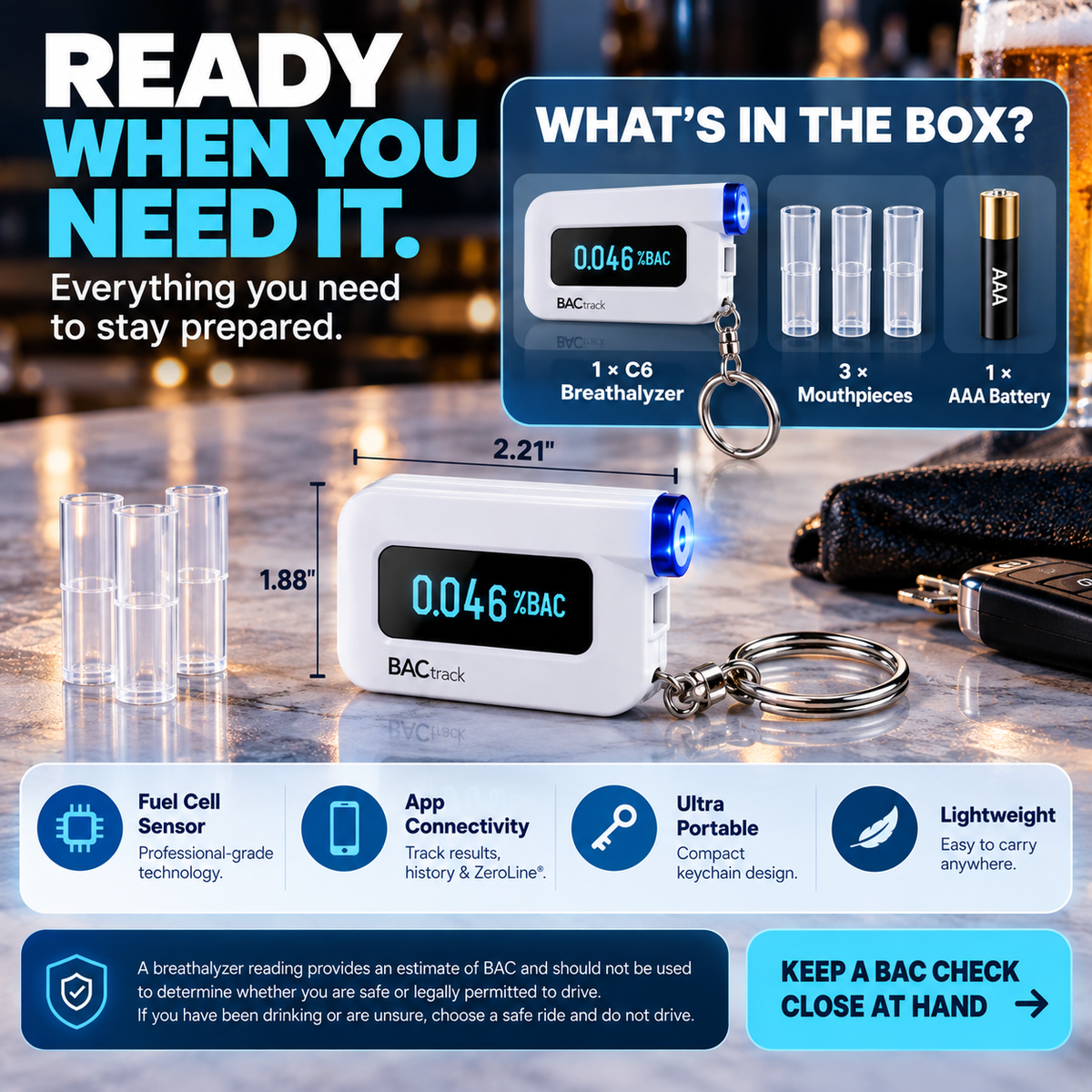 ๐ Pocket BAC Breathalyzer โ Professional-Grade Alcohol Tester with App & ZeroLine Tracking