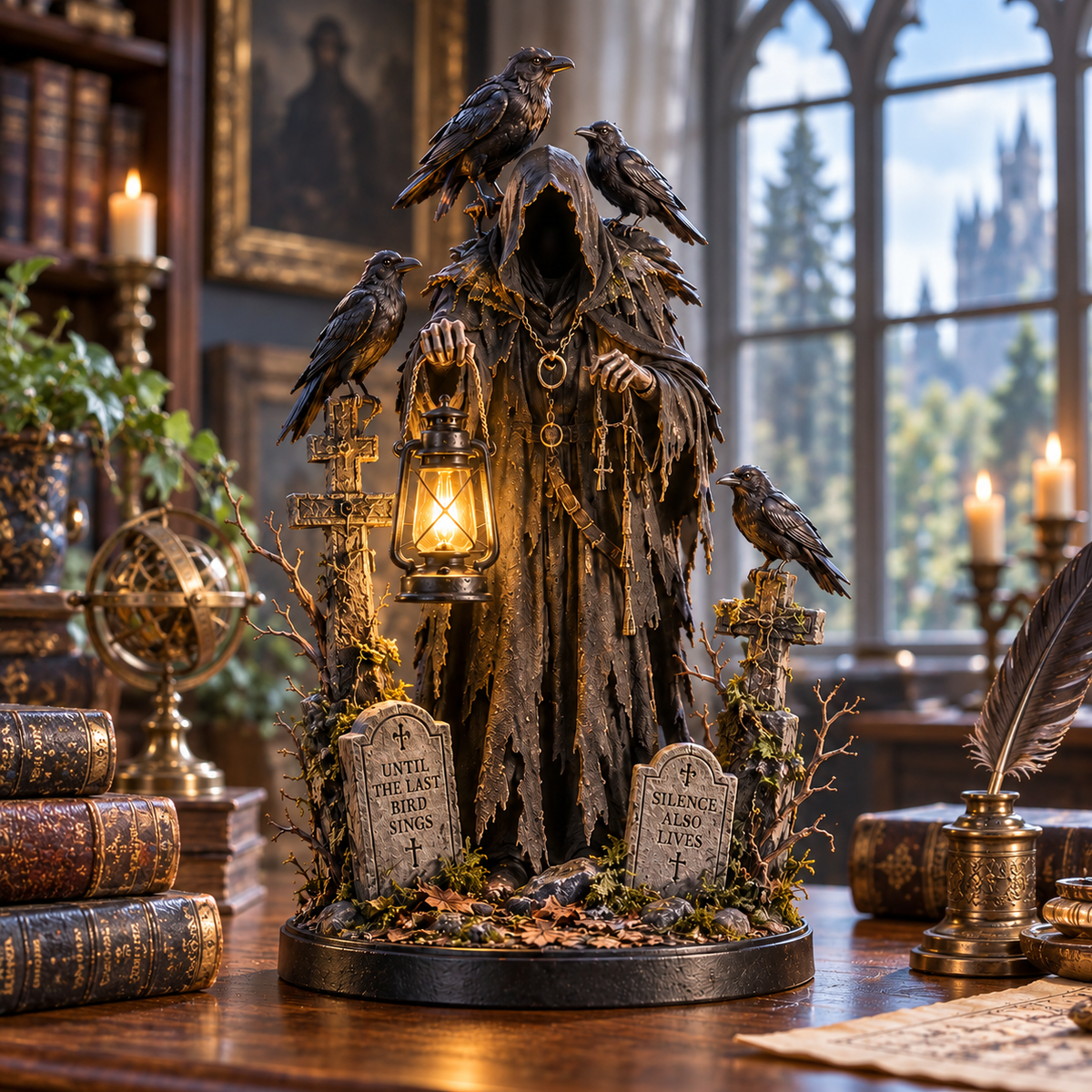 🐦⬛ Keeper of the Last Light – Raven Guardian Lantern Statue