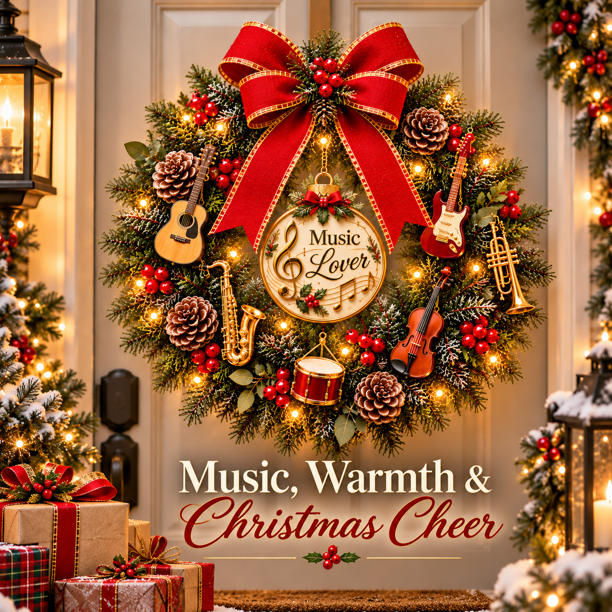 🔥 LAST DAY 49% OFF 🔥🎵 Music Lover Christmas Wreath™ – Lighted Musical Instrument Holiday Door Wreath