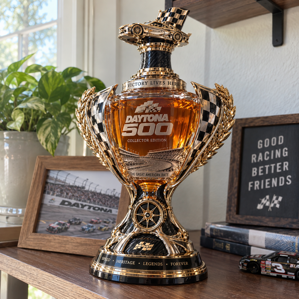 ๐ Daytona 500 Racing Legacy Trophy Whiskey Decanter โ Collectorโs Edition ๐