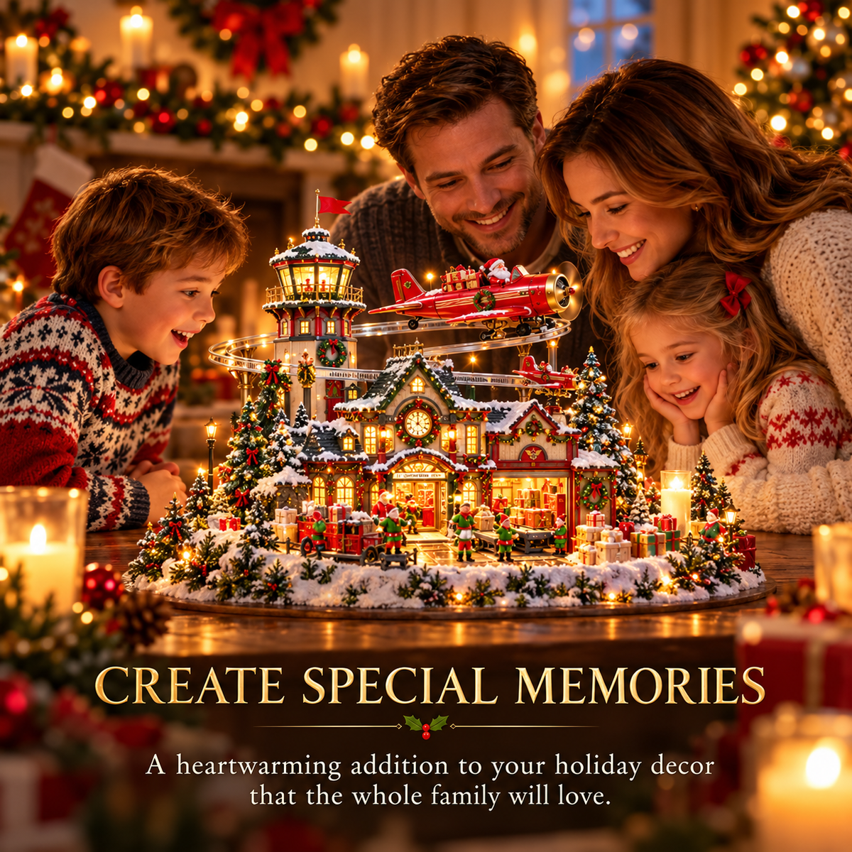 🎄 North Pole Air Mail Village™ – Lighted Christmas Airport with Santa Plane, Elf Workshop & Gift Depot