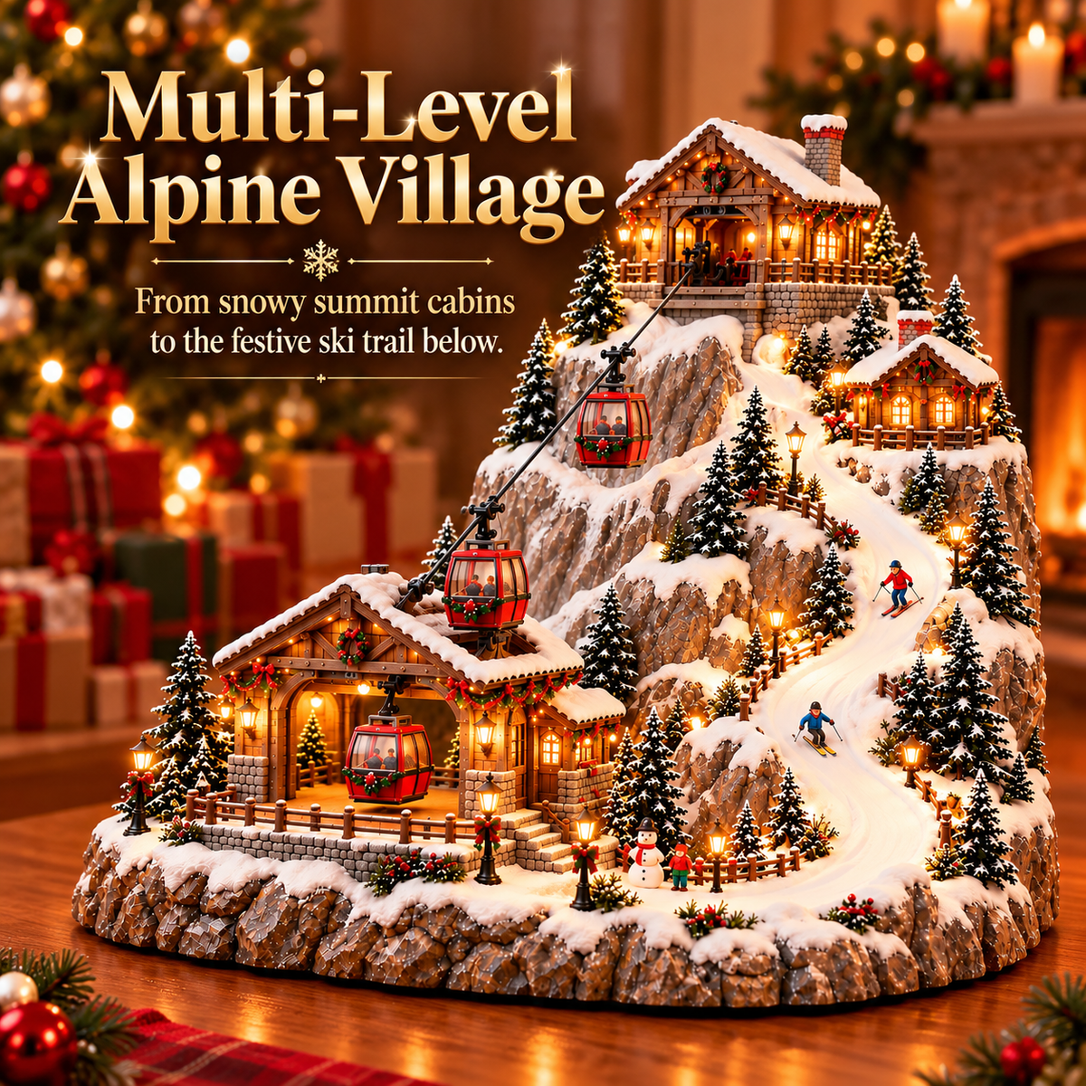 🔥 LAST DAY 49% OFF 🔥 Animated Christmas Mountain Cable Car Village™ – Lighted Alpine Ski Resort Scene with Moving Gondolas & Cozy Holiday Chalets ✨