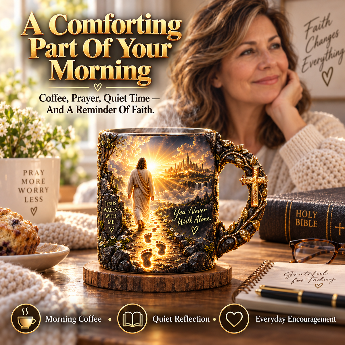 ✝️ Jesus Walks With Me – Heat-Reveal Christian Faith Mug | A Meaningful Gift