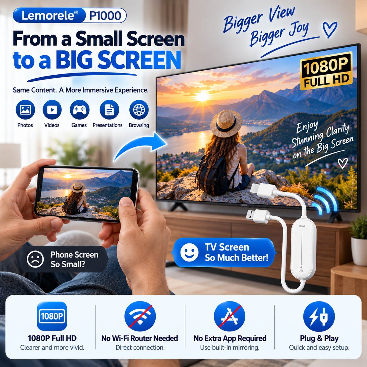 ๐บ Wireless HDMI Screen Mirroring Adapter โ 1080P Plug & Play