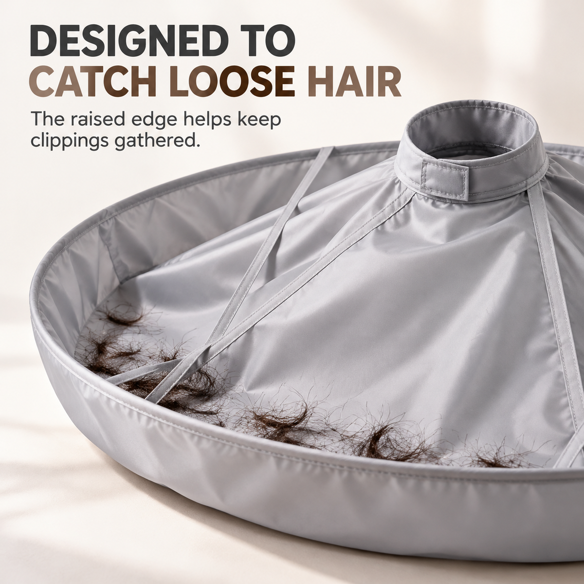 ✂️🧹 Hair Cutting Cape with Catcher – built-in groove traps clippings, no mess on clothes or floors. Waterproof, non-static, folds flat. Perfect for home trims & kids' cuts! 💇✅