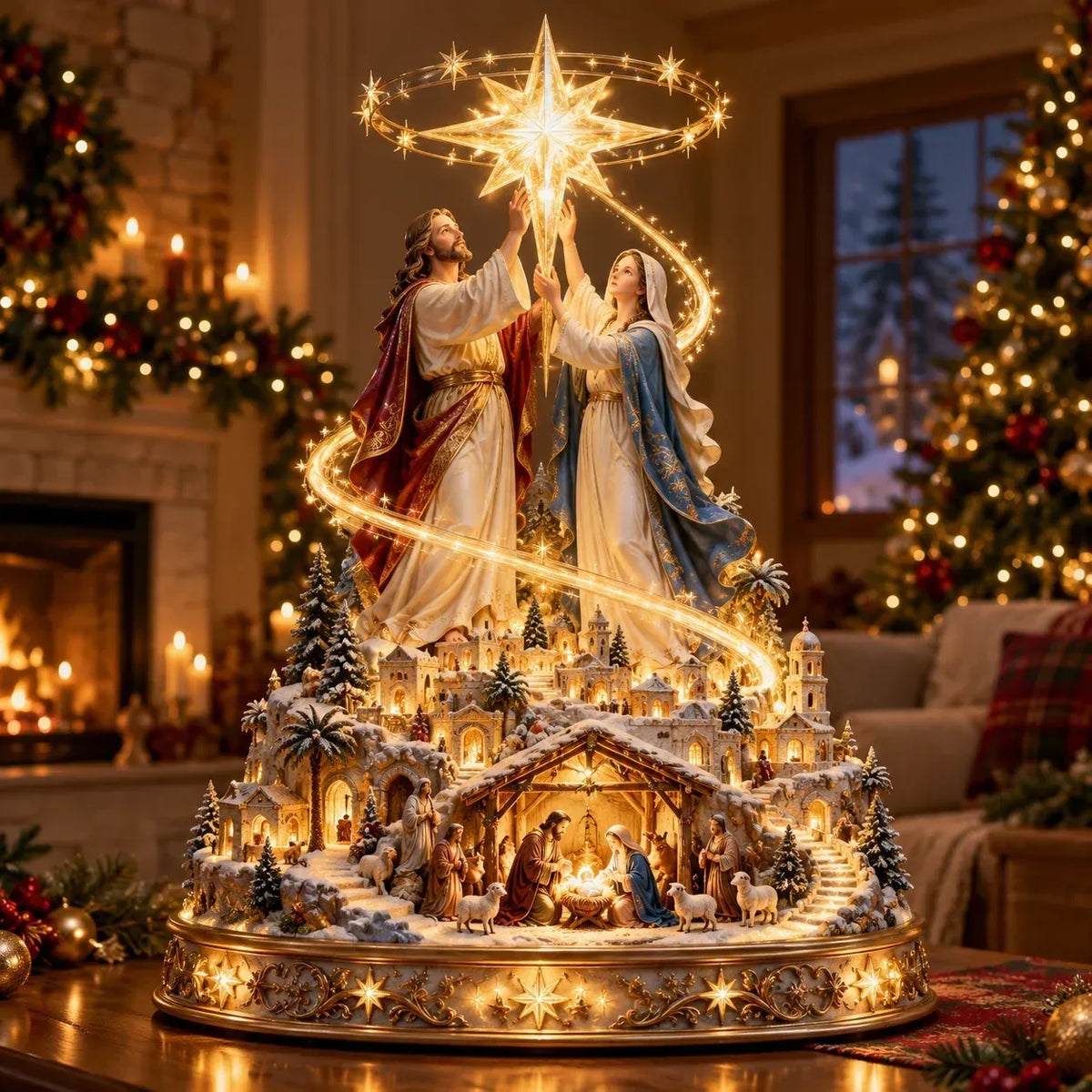 ⭐✨ Bethlehem Star of Hope™ – Jesus Holding the Guiding Star Illuminated Christmas Nativity Scene(20*50cm)