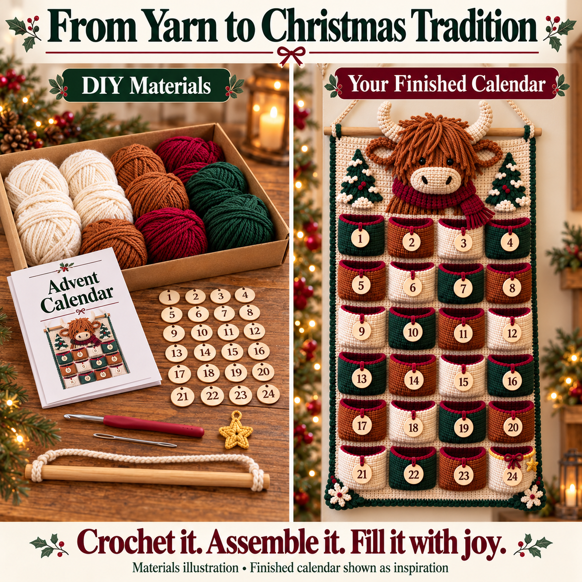 ๐ Christmas Crochet Advent Calendar DIY Kit โ 24 Little Surprises, One Cozy Family Tradition