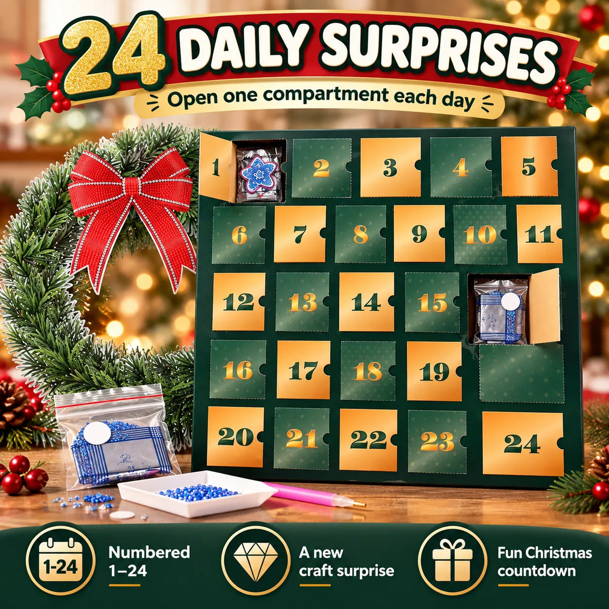 ππ Beginner-Friendly 24-Day Diamond Art Wreath Advent Calendar β Craft Your Christmas Countdown